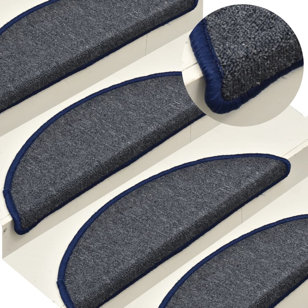 Prostirke za stepenice 15 kom 56x17x3 cm tamno sive i plave poluokrugle