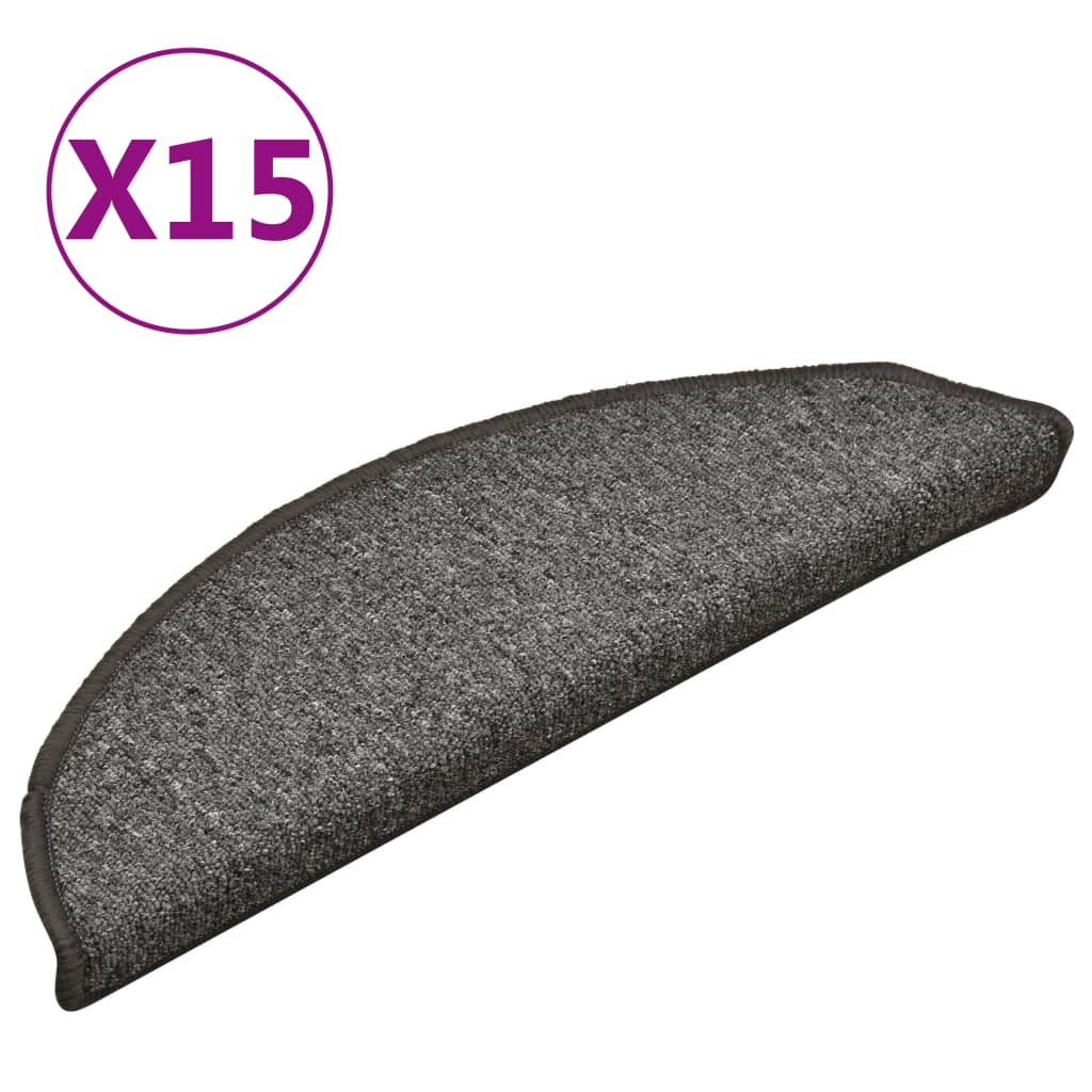 Prostirke za stepenice 15 kom 56x17x3 cm tamno sive poluokrugle