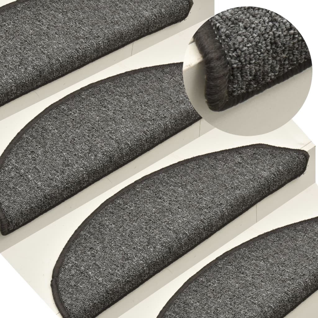 Prostirke za stepenice 15 kom 56x17x3 cm tamno sive poluokrugle