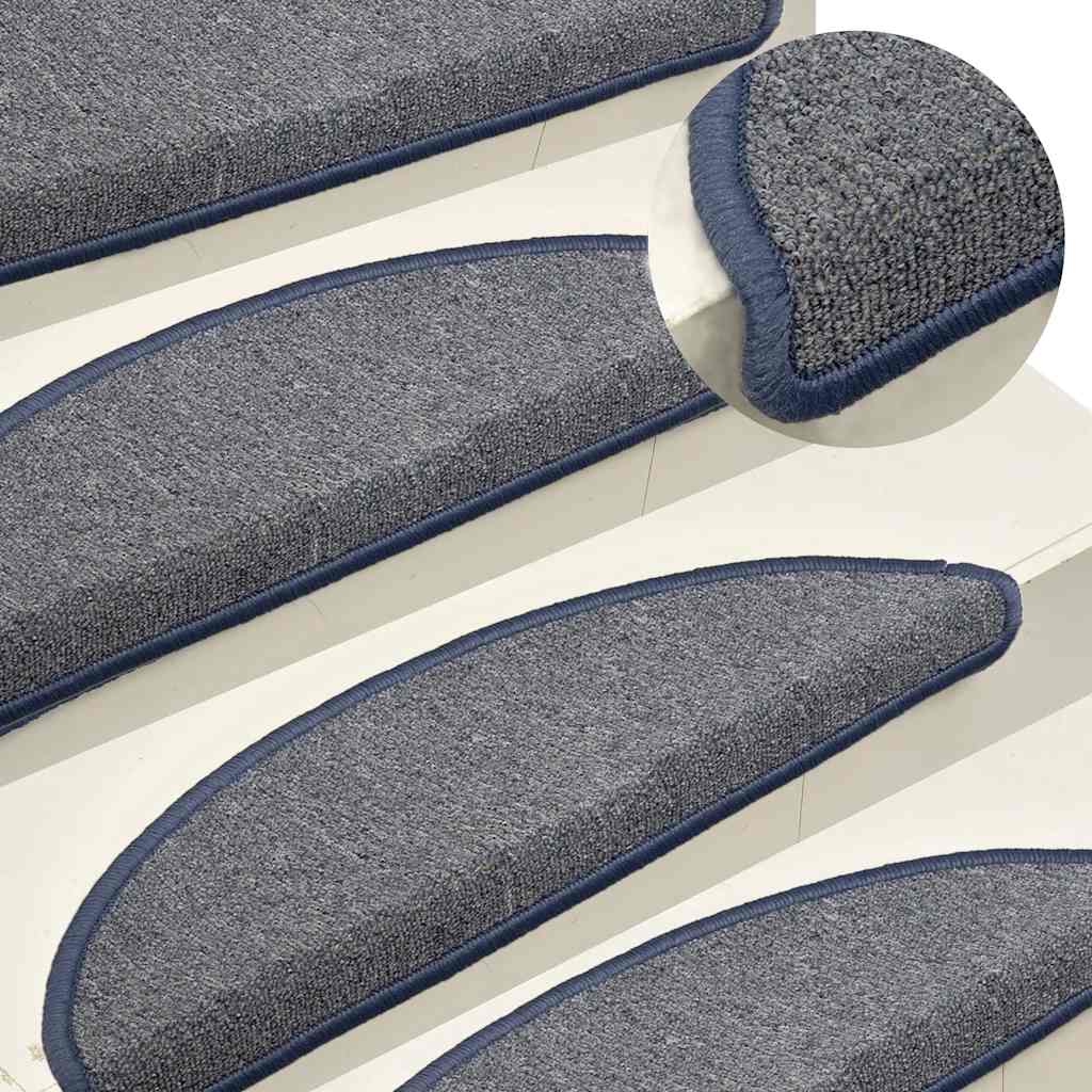 Prostirke za stepenice 15 kom 56x17x3 cm svijetlo sive i plave poluokrugle