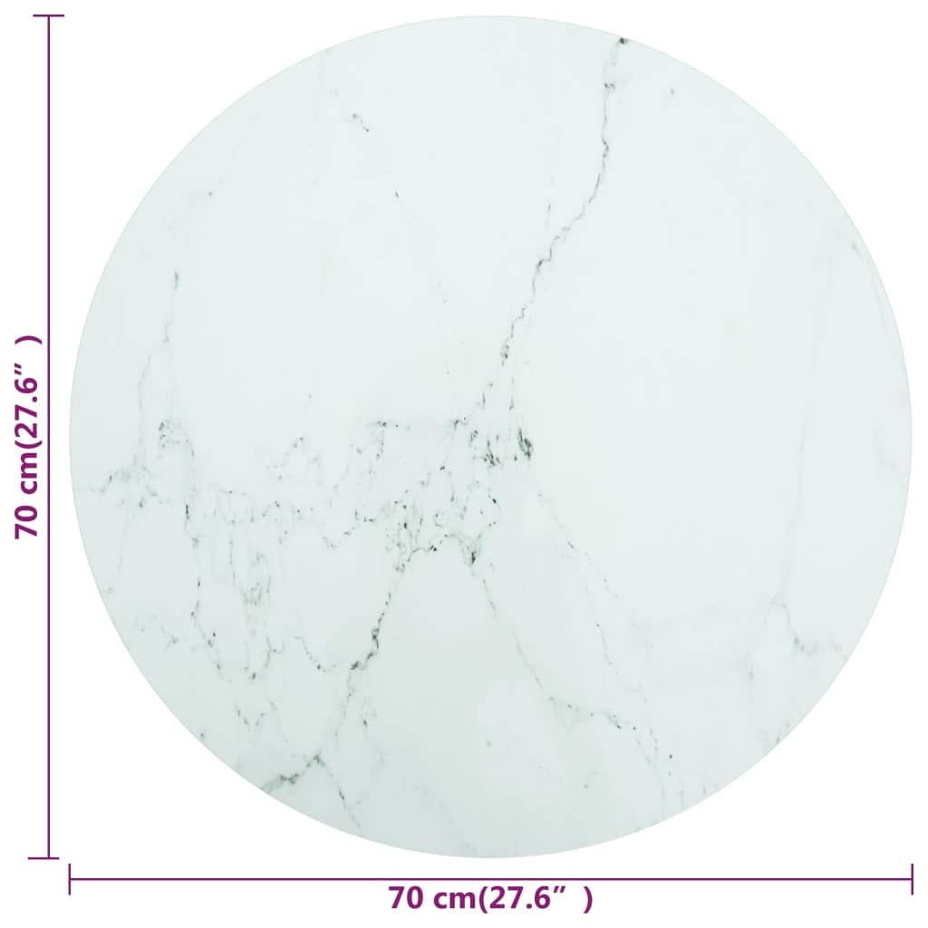 Stolna ploča bijela Ø 70 x 0,8 cm staklena s mramornim uzorkom