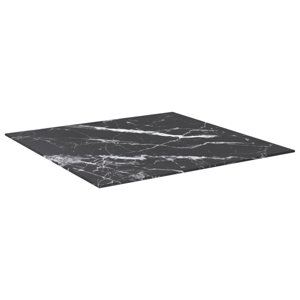 Stolna ploča crna 70 x 70 cm 6 mm staklena s mramornim uzorkom