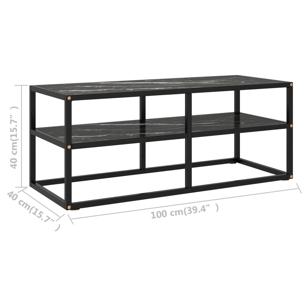 TV ormarić crni s crnim mramornim staklom 100 x 40 x 40 cm
