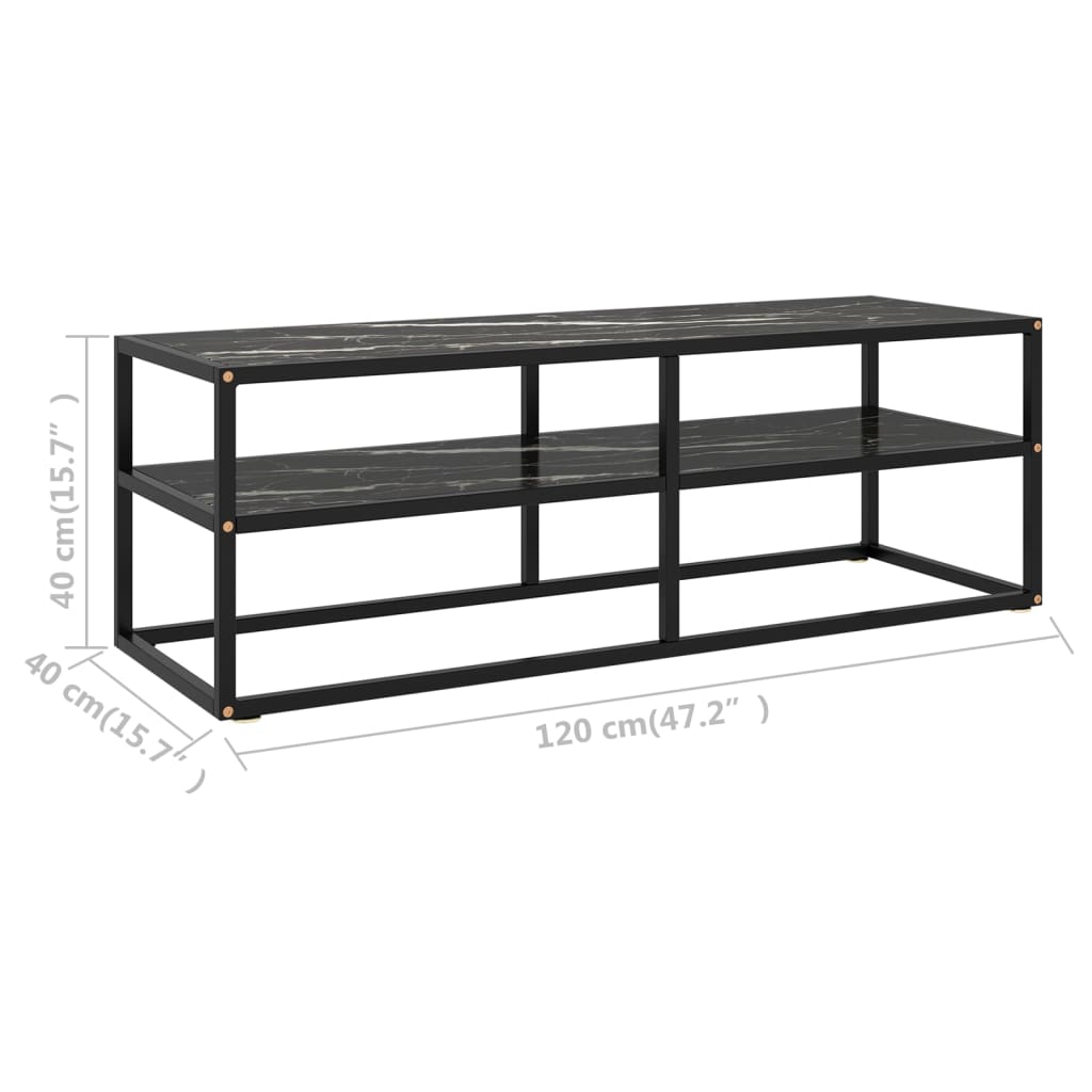 TV ormarić crni s crnim mramornim staklom 120 x 40 x 40 cm