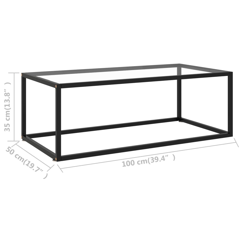 Stolić za kavu crni s kaljenim staklom 100 x 50 x 35 cm