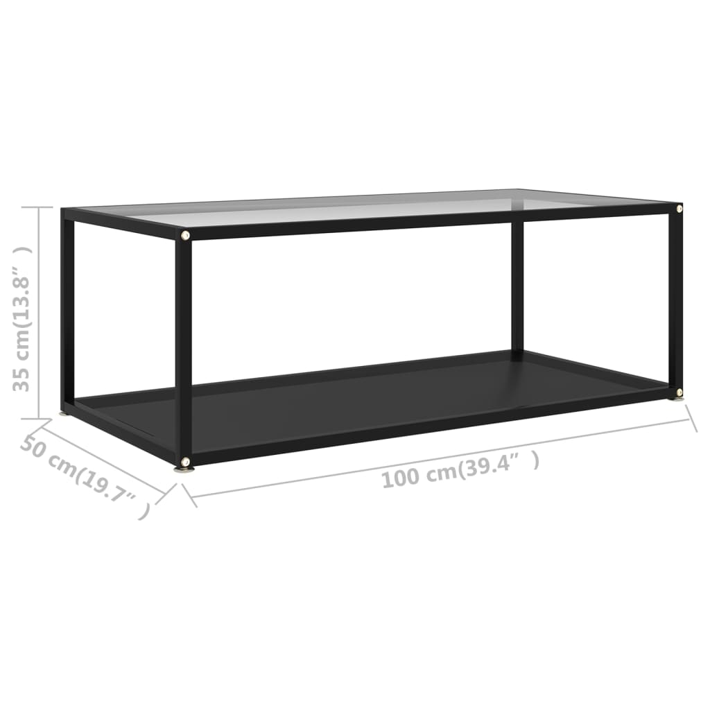 Stolić za kavu prozirni i crni 100 x 50 x 35 cm kaljeno staklo