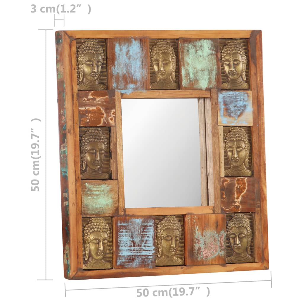 Ogledalo s likom Buddhe 50 x 50 cm od masivnog obnovljenog drva
