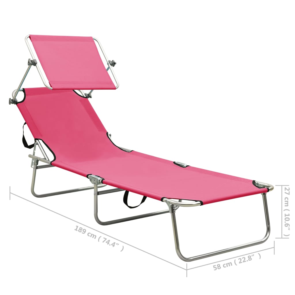 Sklopiva ležaljka za sunčanje s krovom čelična magenta roza