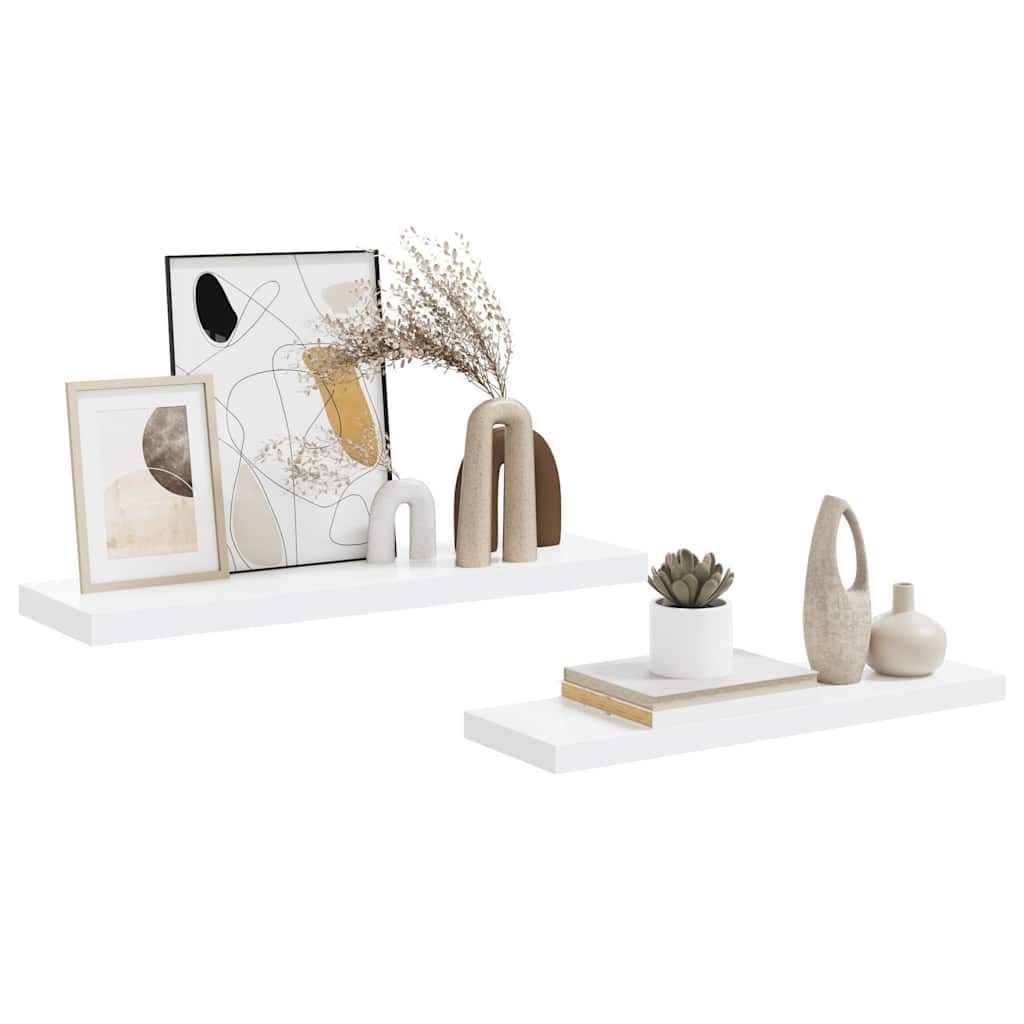 Plutajuće zidne police 2 kom sjajne bijele 80x23,5x3,8 cm MDF