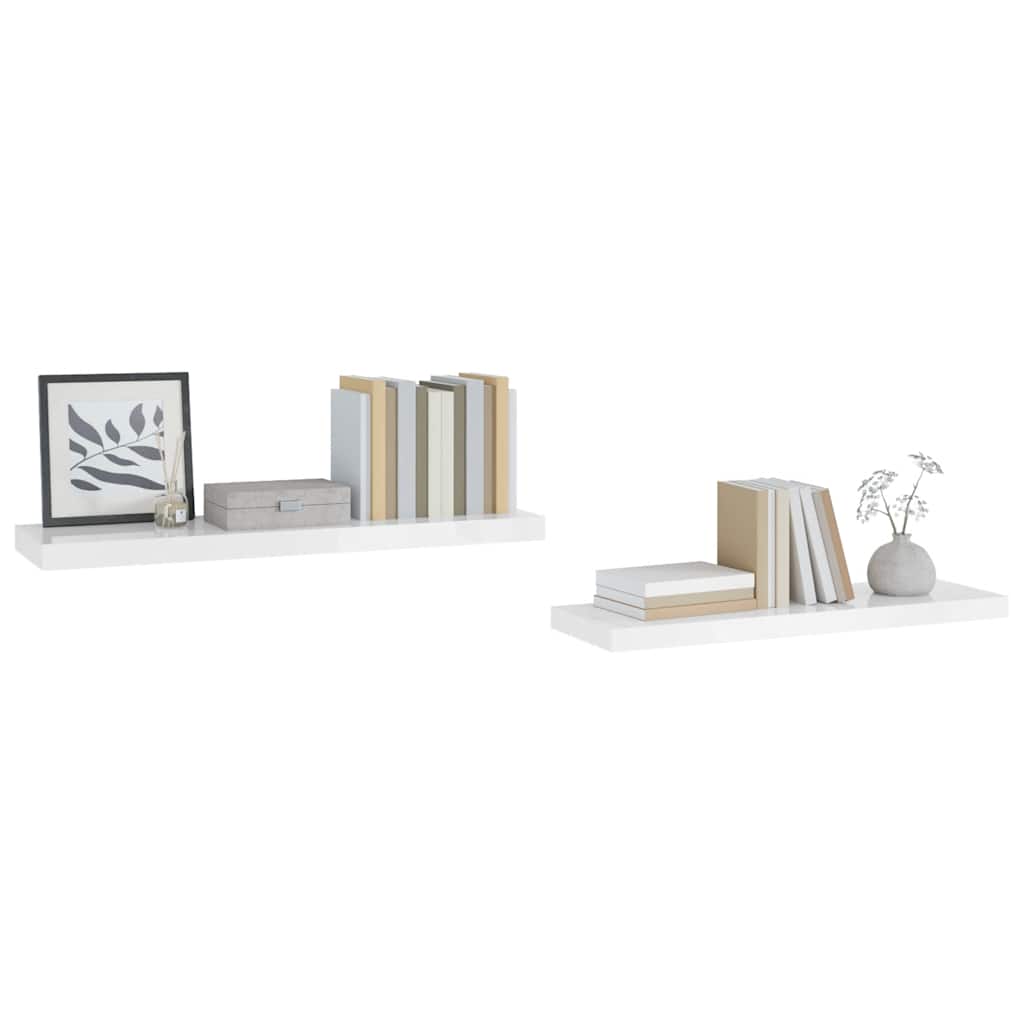 Plutajuće zidne police 2 kom sjajne bijele 90x23,5x3,8 cm MDF