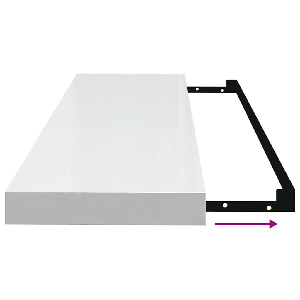 Plutajuće zidne police 2 kom sjajne bijele 90x23,5x3,8 cm MDF