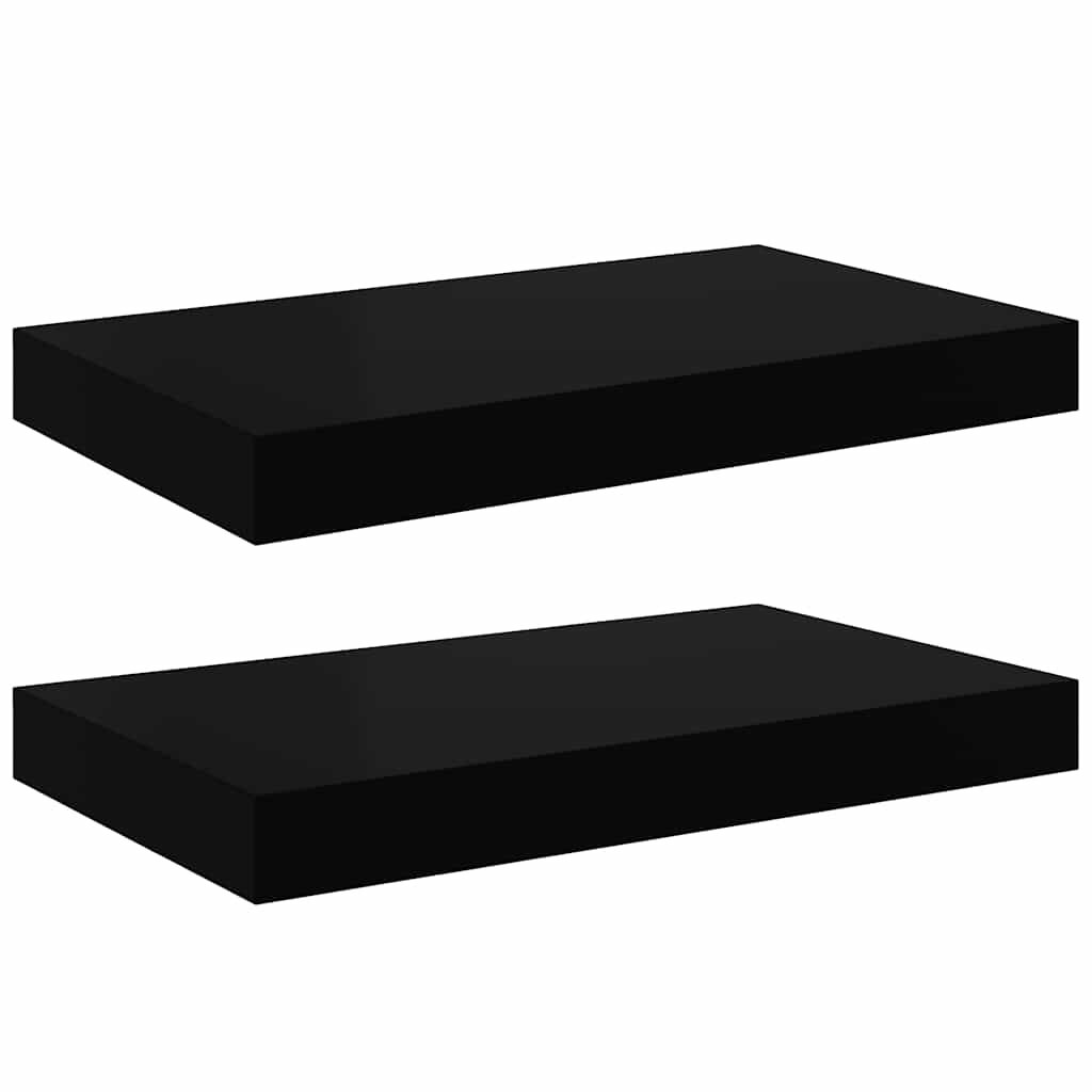Plutajuće zidne police 2 kom sjajne crne 40 x 23 x 3,8 cm MDF