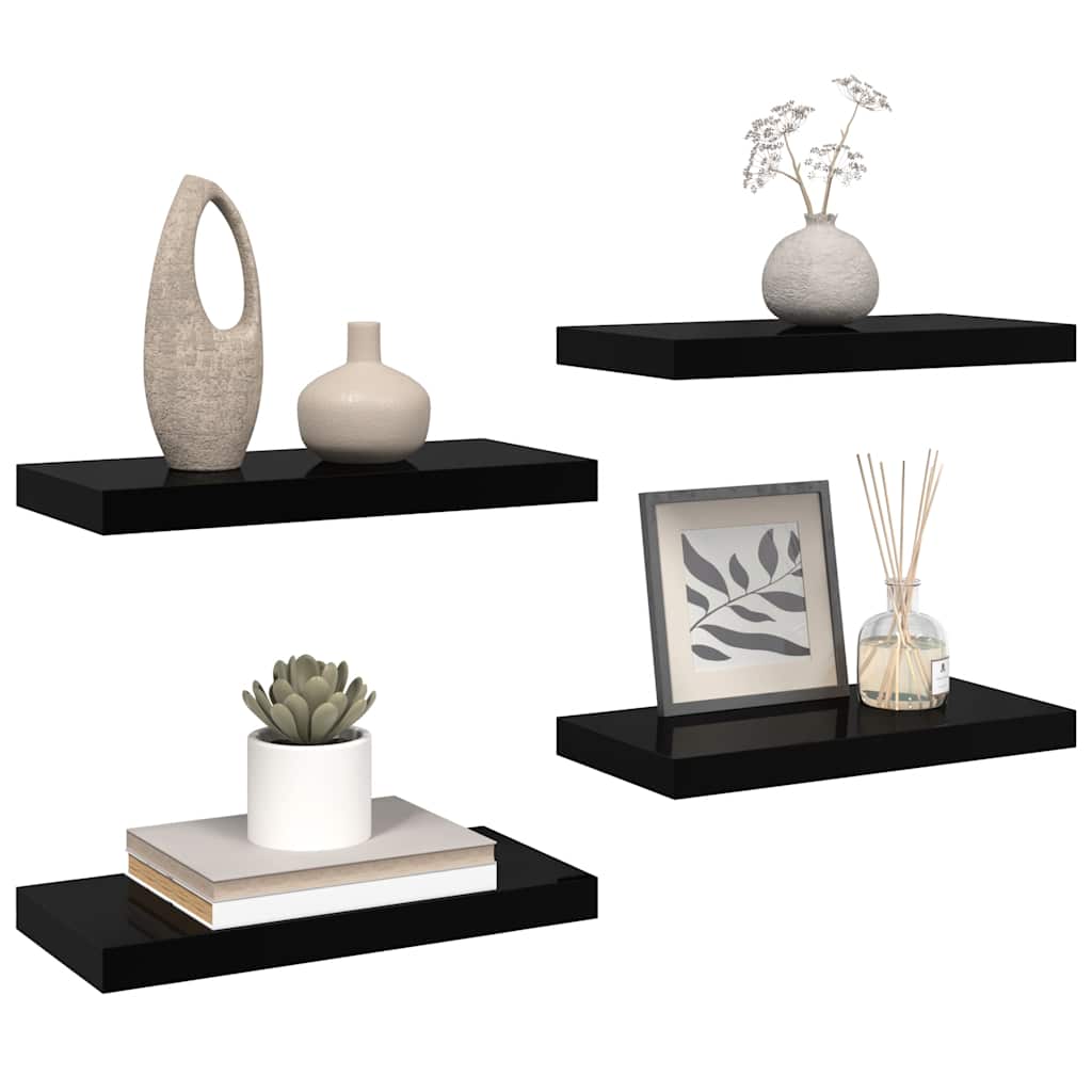 Plutajuće zidne police 4 kom sjajne crne 50 x 23 x 3,8 cm MDF