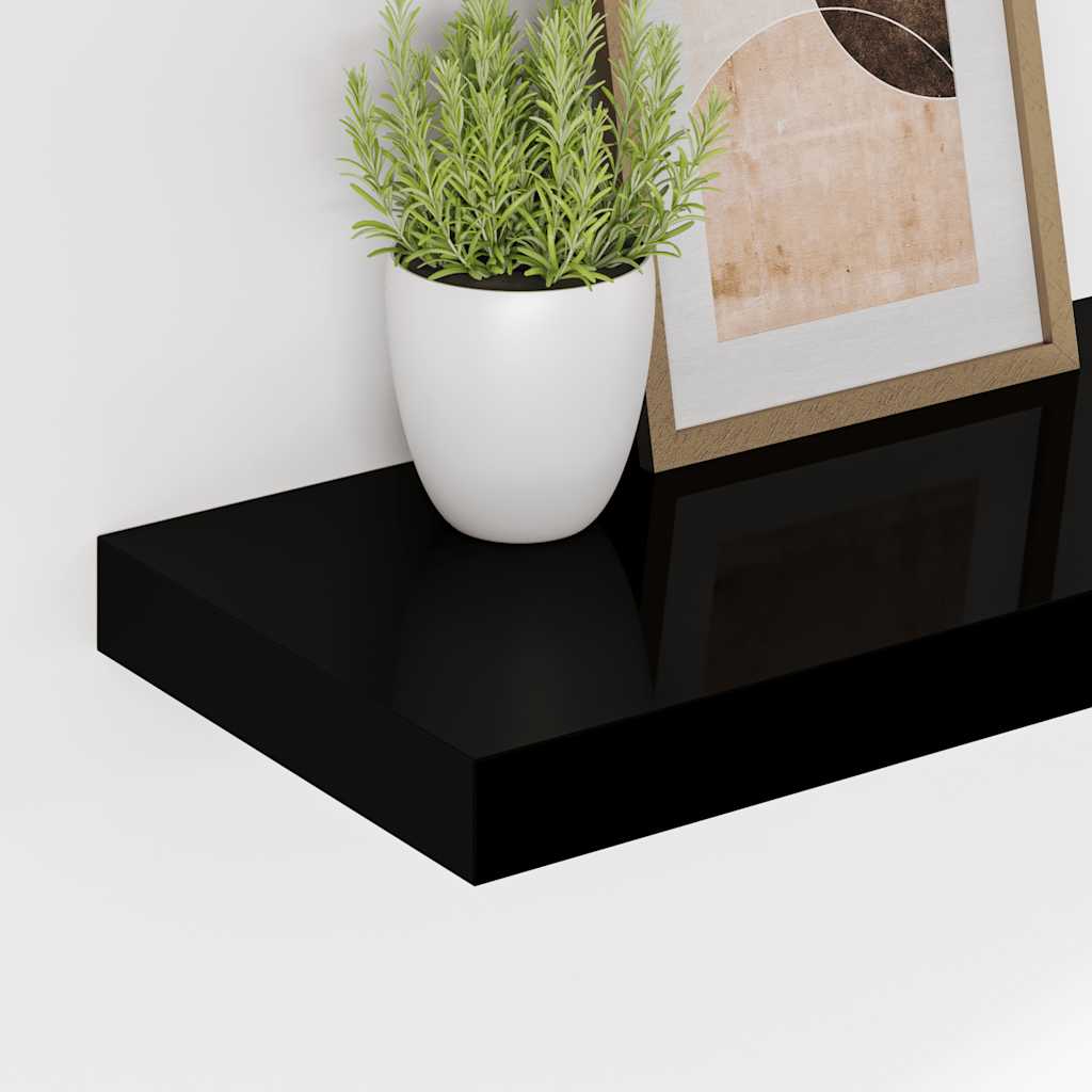 Plutajuća zidna polica visoki sjaj crna 60 x 23,5 x 3,8 cm MDF