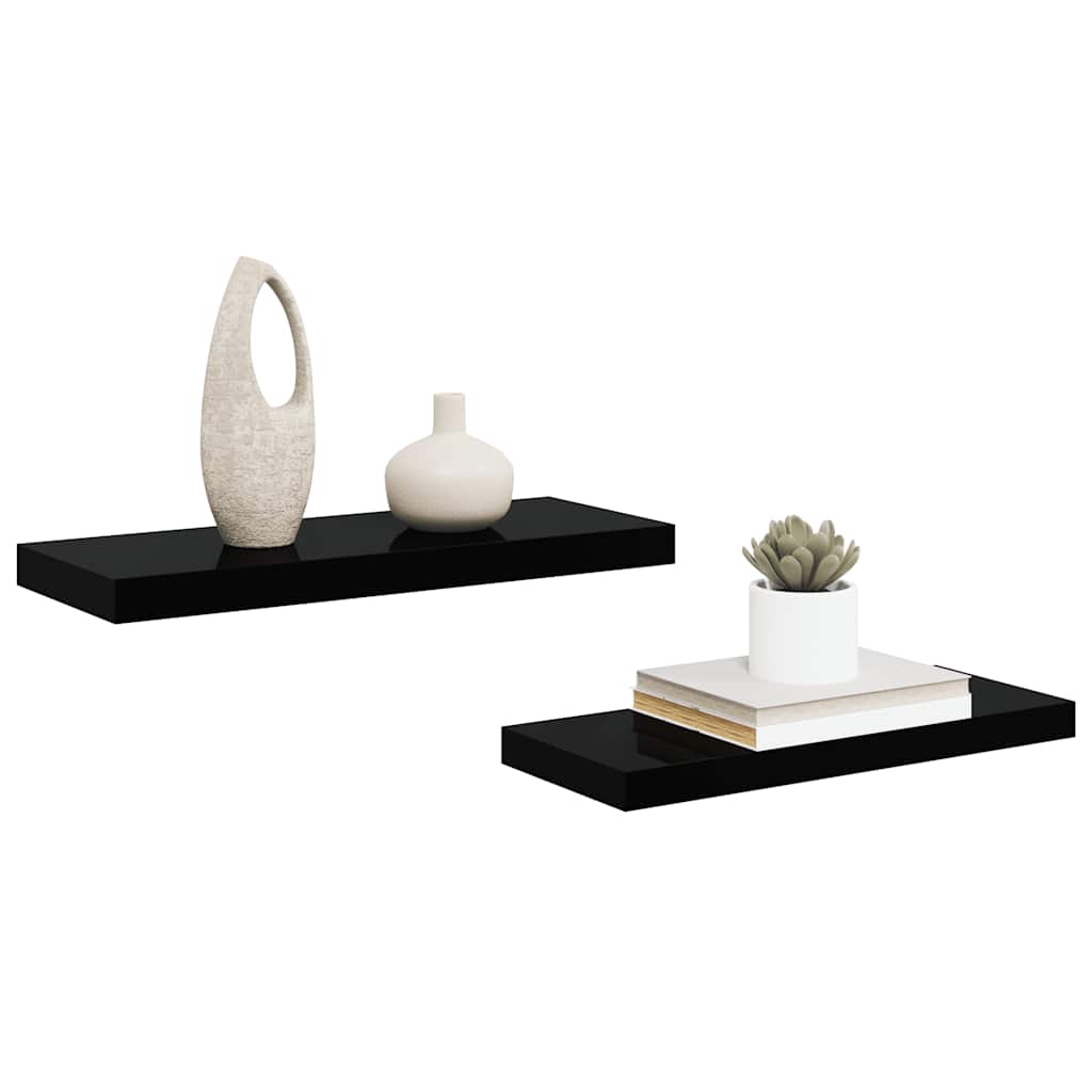 Plutajuće zidne police 2 kom sjajne crne 60 x 23,5 x 3,8 cm MDF