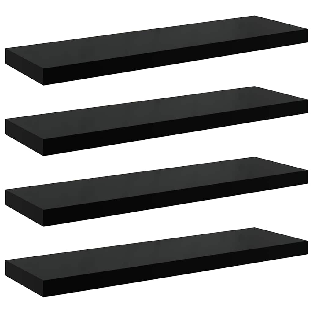 Plutajuće zidne police 4 kom sjajne crne 80 x 23,5 x 3,8 cm MDF