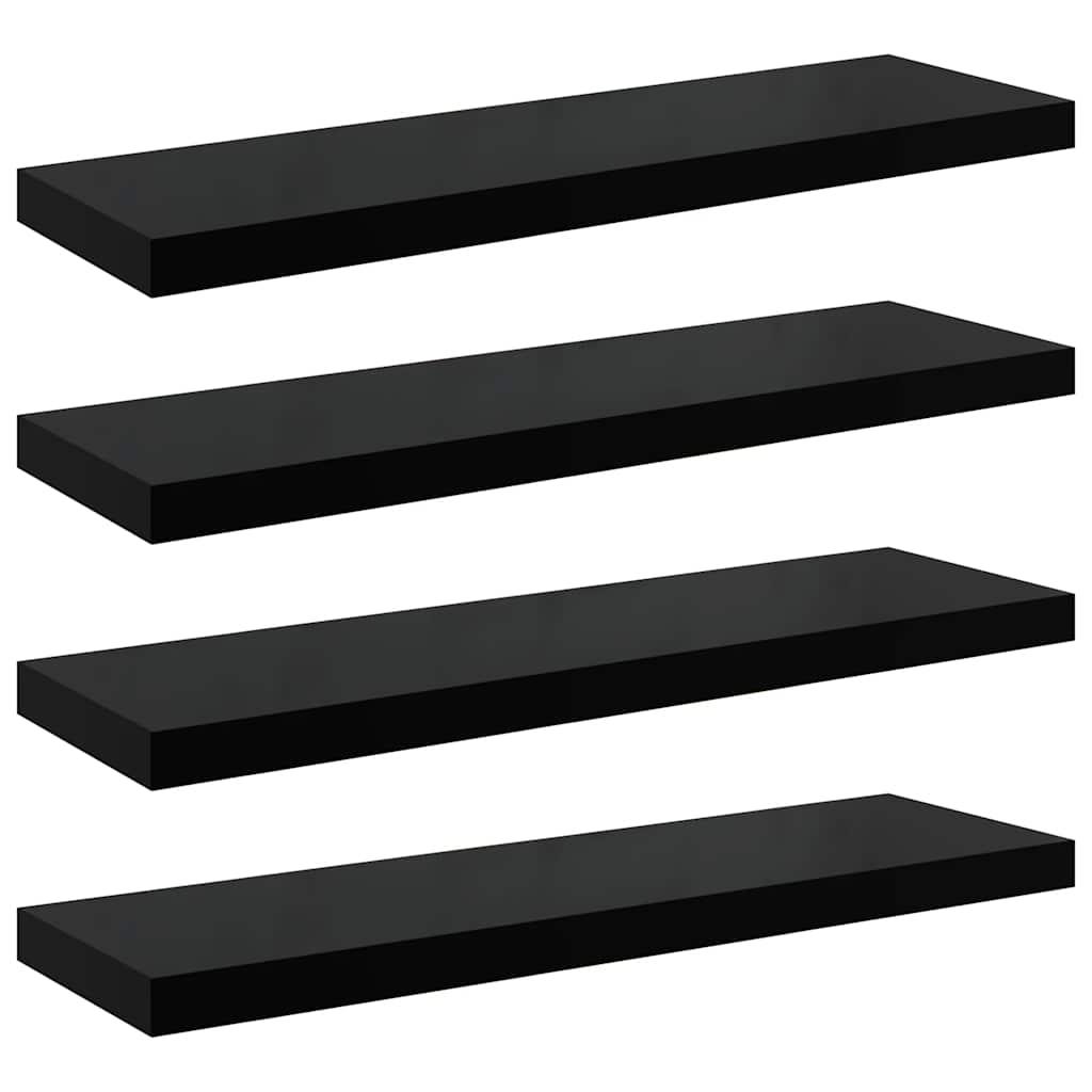 Plutajuće zidne police 4 kom sjajne crne 90 x 23,5 x 3,8 cm MDF