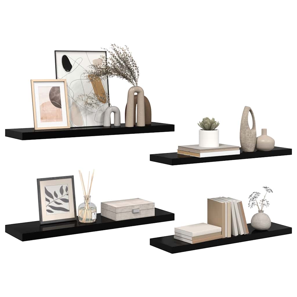 Plutajuće zidne police 4 kom sjajne crne 90 x 23,5 x 3,8 cm MDF