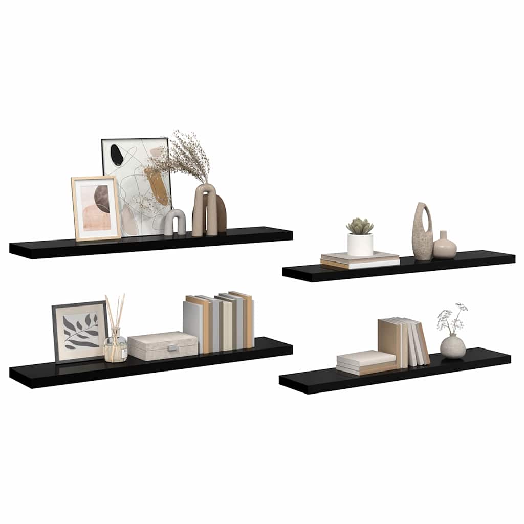 Plutajuće zidne police 4 kom sjajne crne 120x23,5x3,8 cm MDF