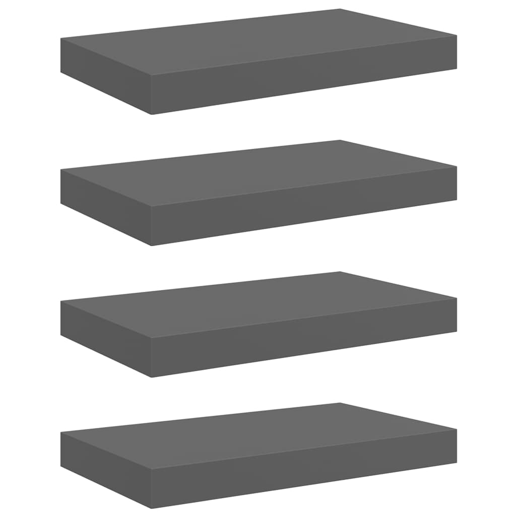 Plutajuće zidne police 4 kom sjajne sive 40 x 23 x 3,8 cm MDF