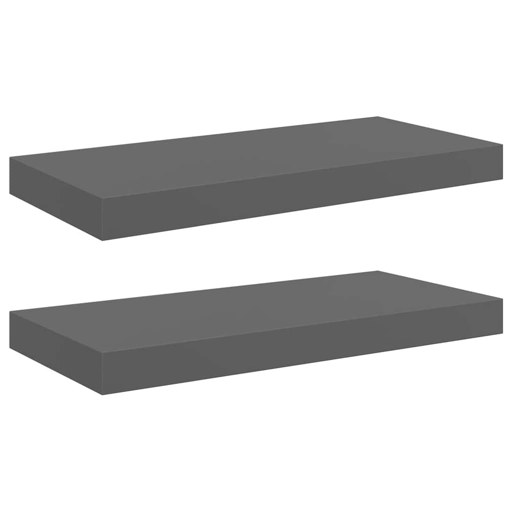Plutajuće zidne police 2 kom sjajne sive 50 x 23 x 3,8 cm MDF