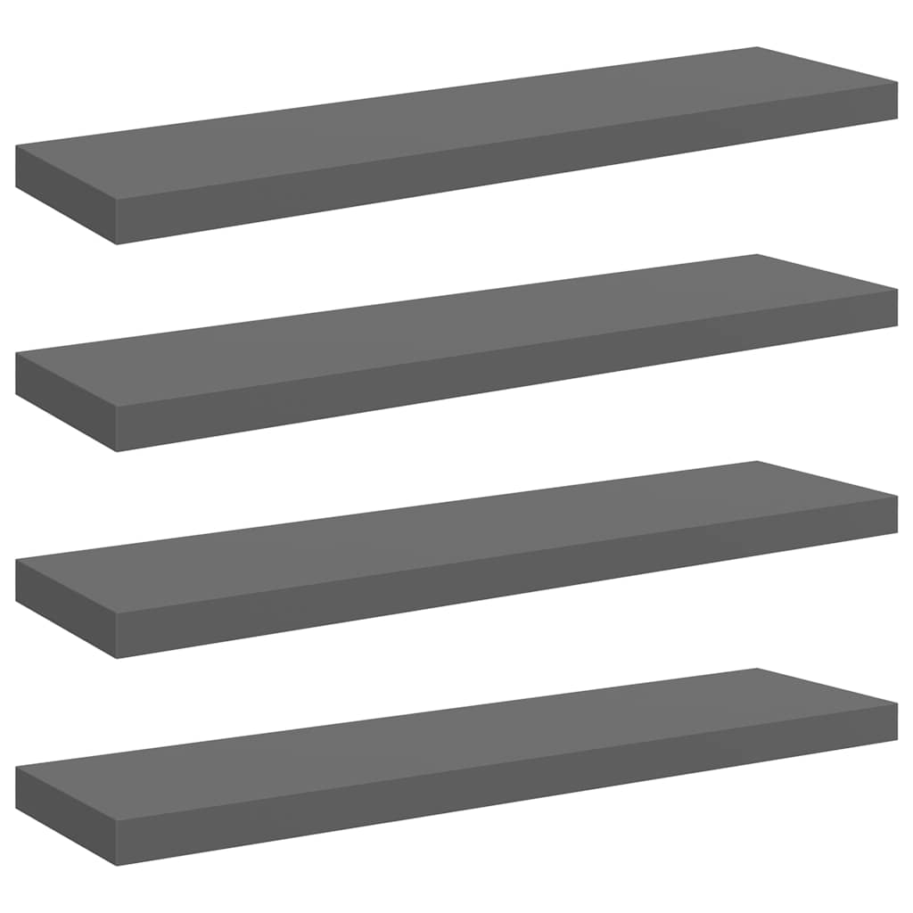 Plutajuće zidne police 4 kom sjajne sive 90 x 23,5 x 3,8 cm MDF