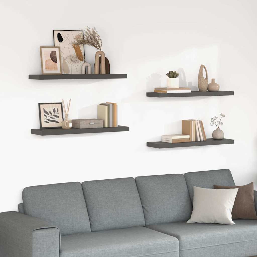 Plutajuće zidne police 4 kom sjajne sive 90 x 23,5 x 3,8 cm MDF