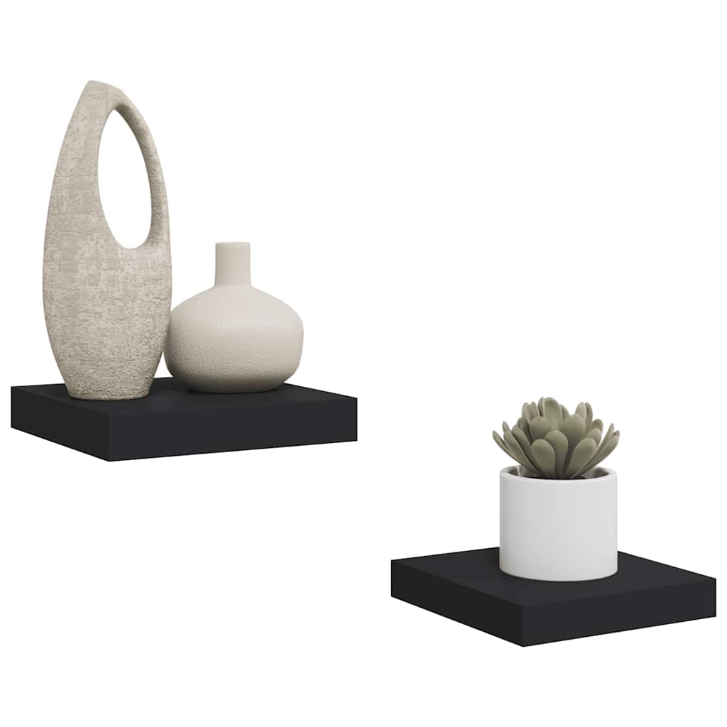 Plutajuće zidne police 2 kom crne 23 x 23,5 x 3,8 cm MDF