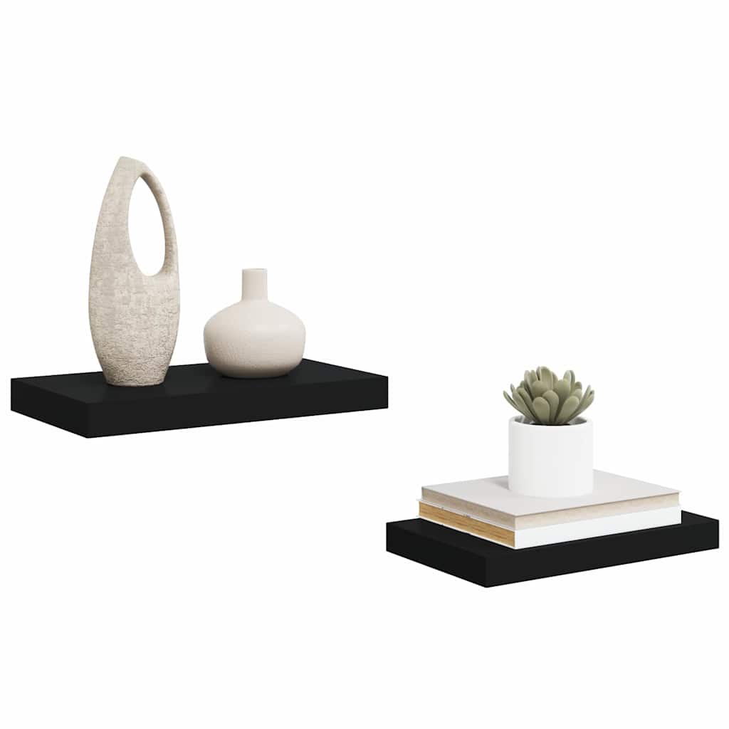 Plutajuće zidne police 2 kom crne 40 x 23 x 3,8 cm MDF