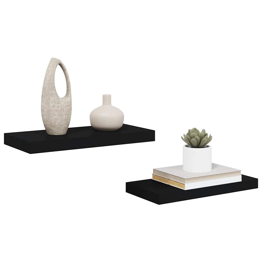 Plutajuće zidne police 2 kom crne 50 x 23 x 3,8 cm MDF