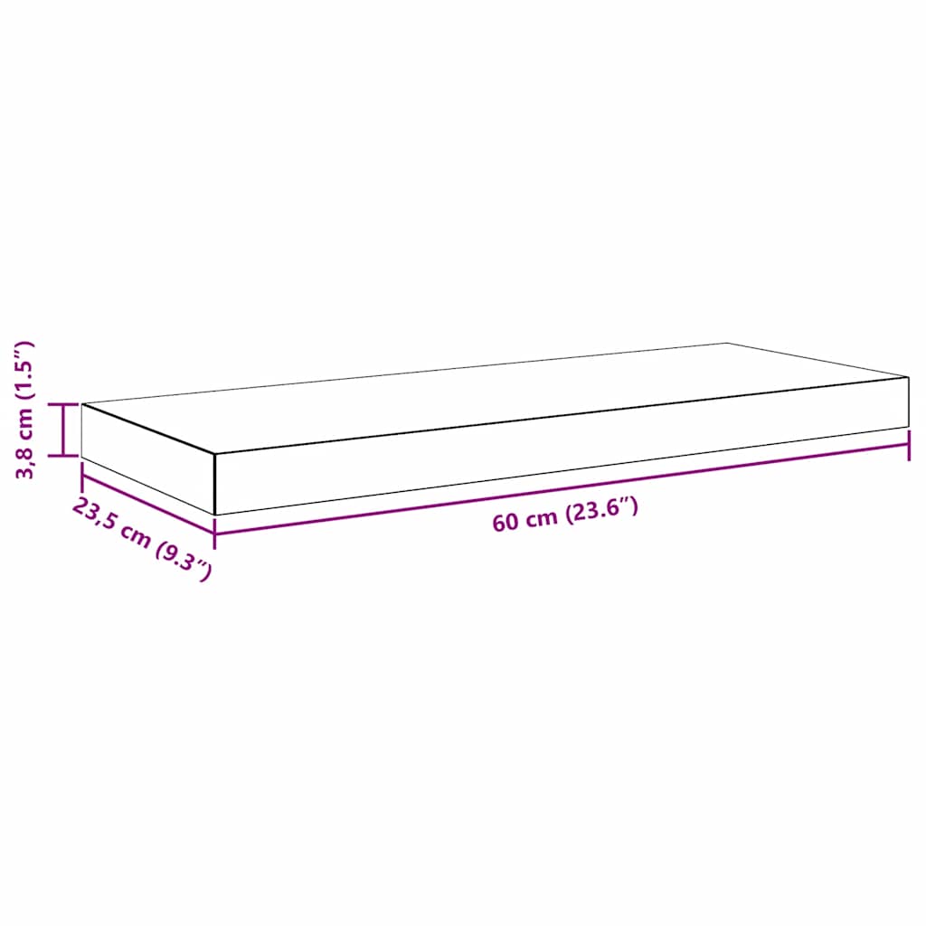 Plutajuće zidne police 2 kom sive 60 x 23,5 x 3,8 cm MDF