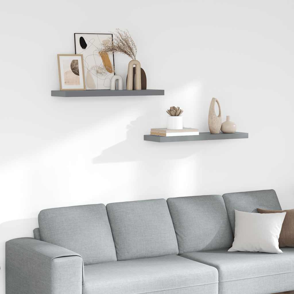 Plutajuće zidne police 2 kom sive 80 x 23,5 x 3,8 cm MDF