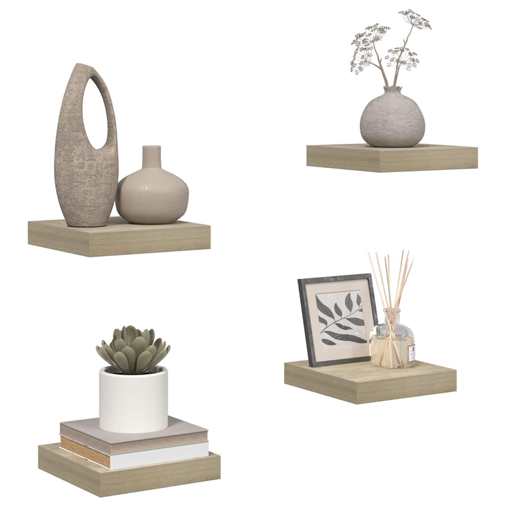 Plutajuće zidne police 4 kom boja hrasta 23 x 23,5 x 3,8 cm MDF