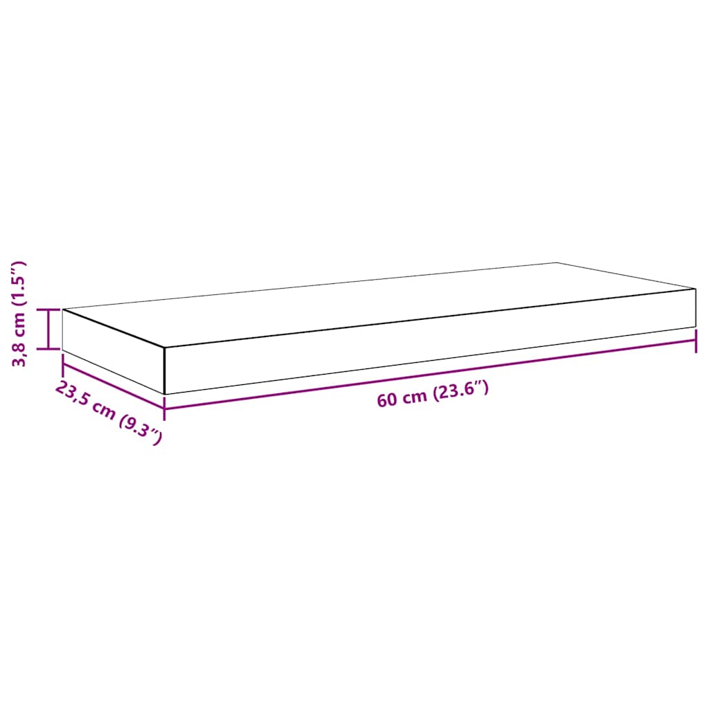 Plutajuće zidne police 2 kom boja hrasta 60 x 23,5 x 3,8 cm MDF