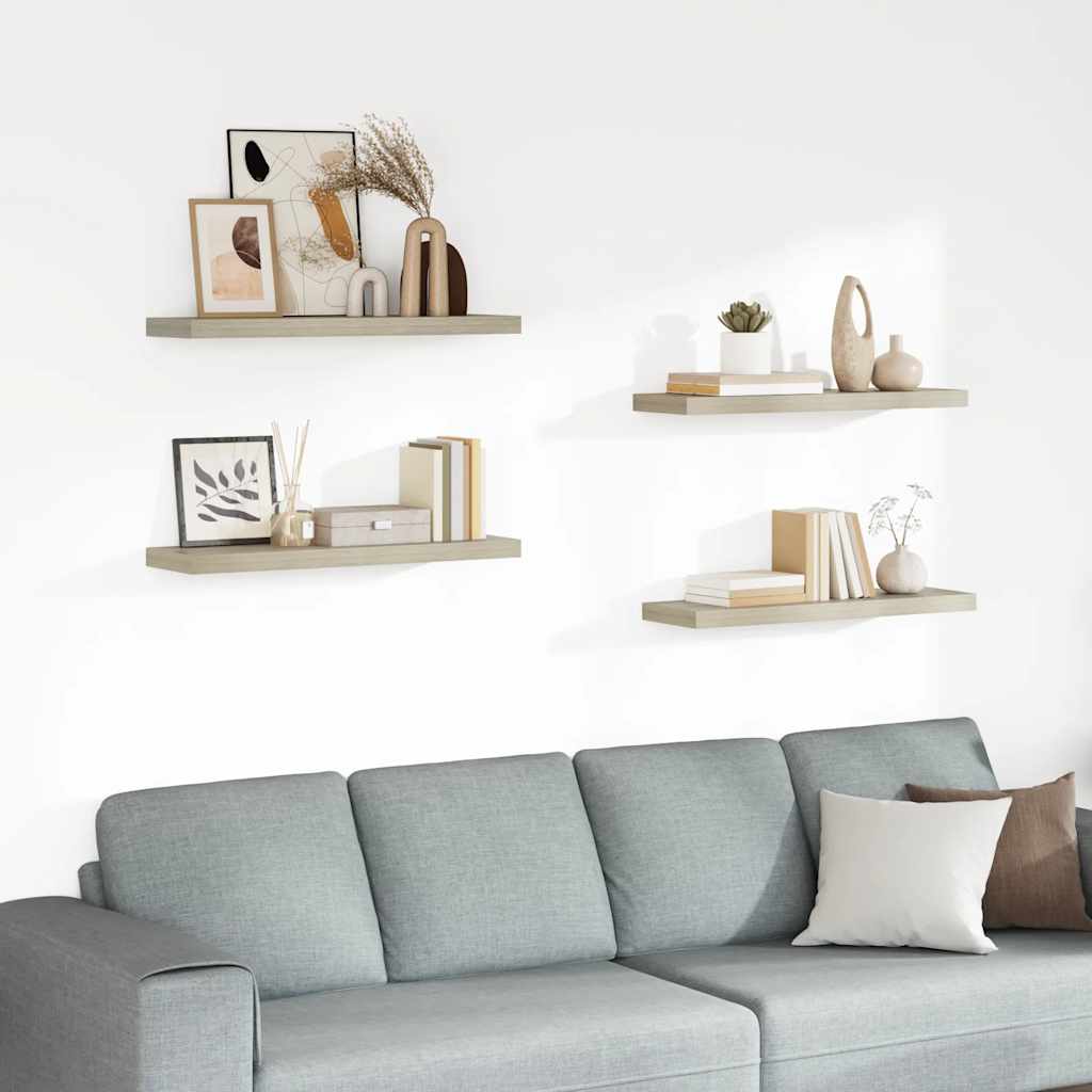 Plutajuće zidne police 4 kom boja hrasta 80 x 23,5 x 3,8 cm MDF
