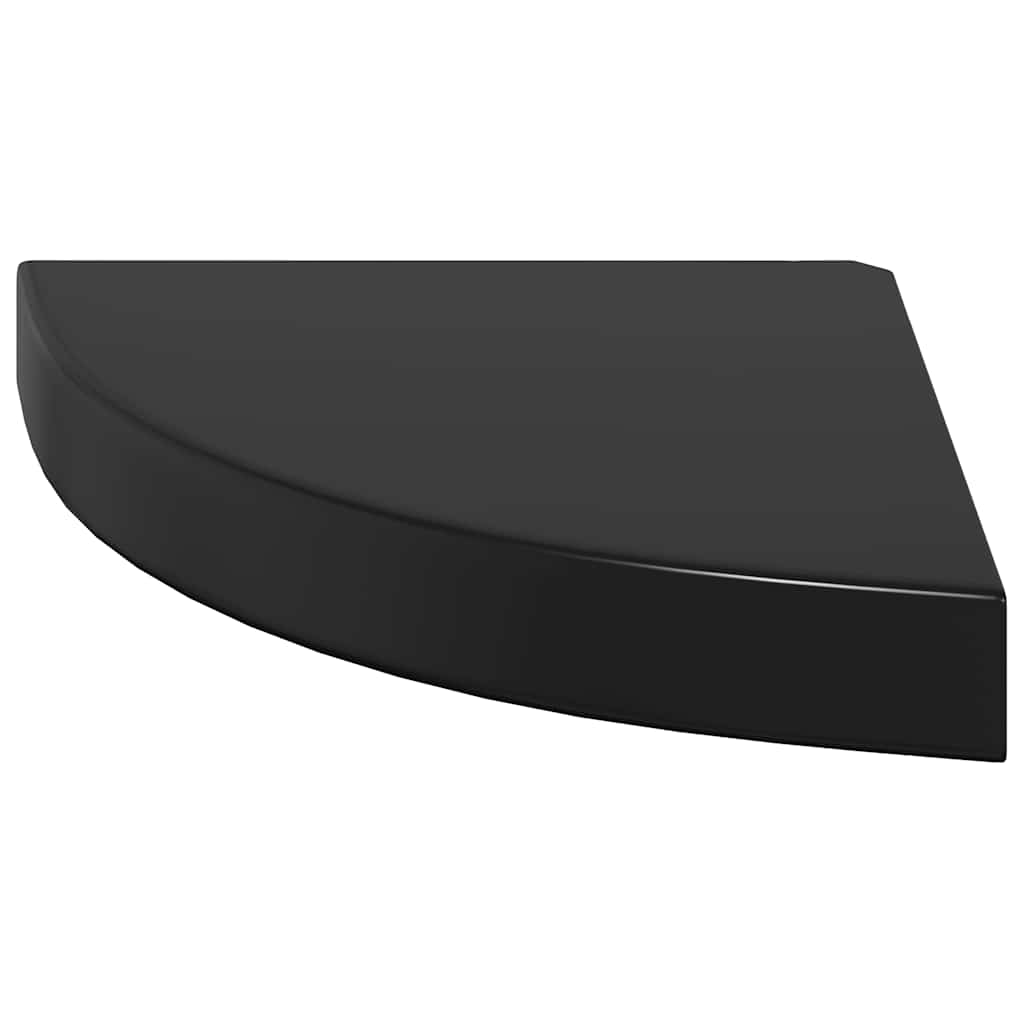 Plutajuća kutna polica visoki sjaj crna 25 x 25 x 3,8 cm MDF