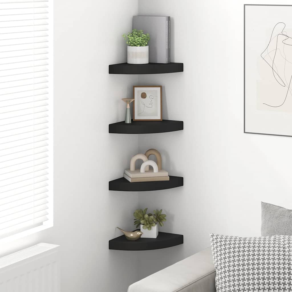 Plutajuće kutne police 4 kom crne 25 x 25 x 3,8 cm MDF