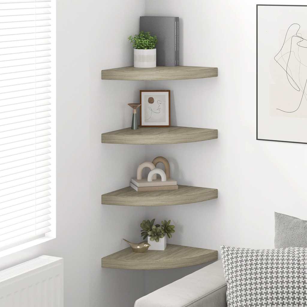 Plutajuće kutne police 4 kom boja hrasta 35 x 35 x 3,8 cm MDF
