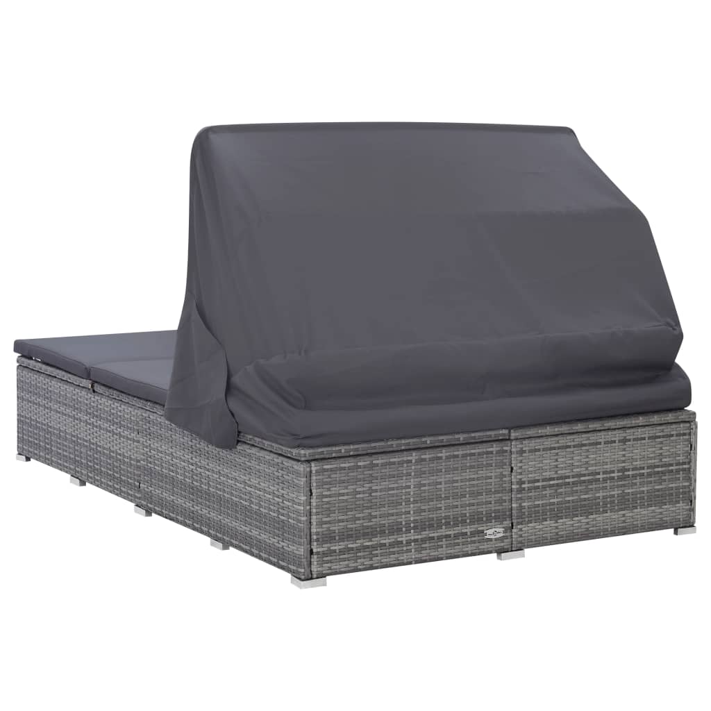 Ležaj za sunčanje s jastukom za 2 osobe sivi od poliratana