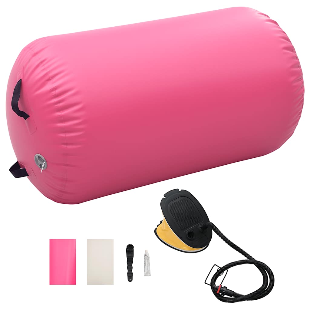 Gimnastički valjak na napuhavanje s crpkom 100x60 cm PVC rozi