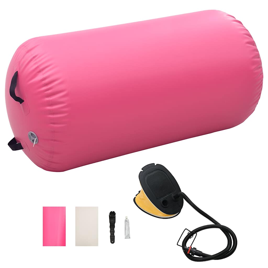 Gimnastički valjak na napuhavanje s crpkom 120x75 cm PVC rozi