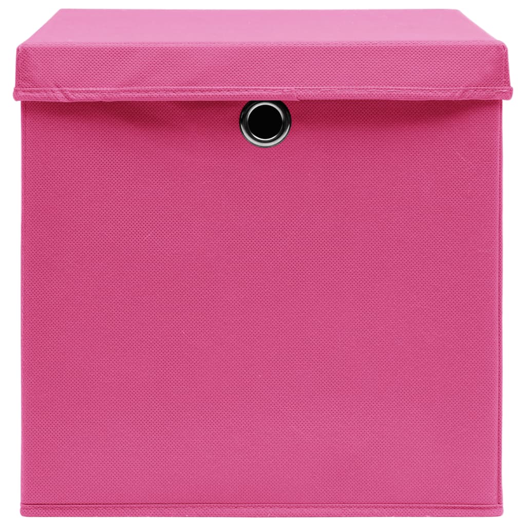 Kutije za pohranu s poklopcima 10 kom 28 x 28 x 28 cm ružičaste