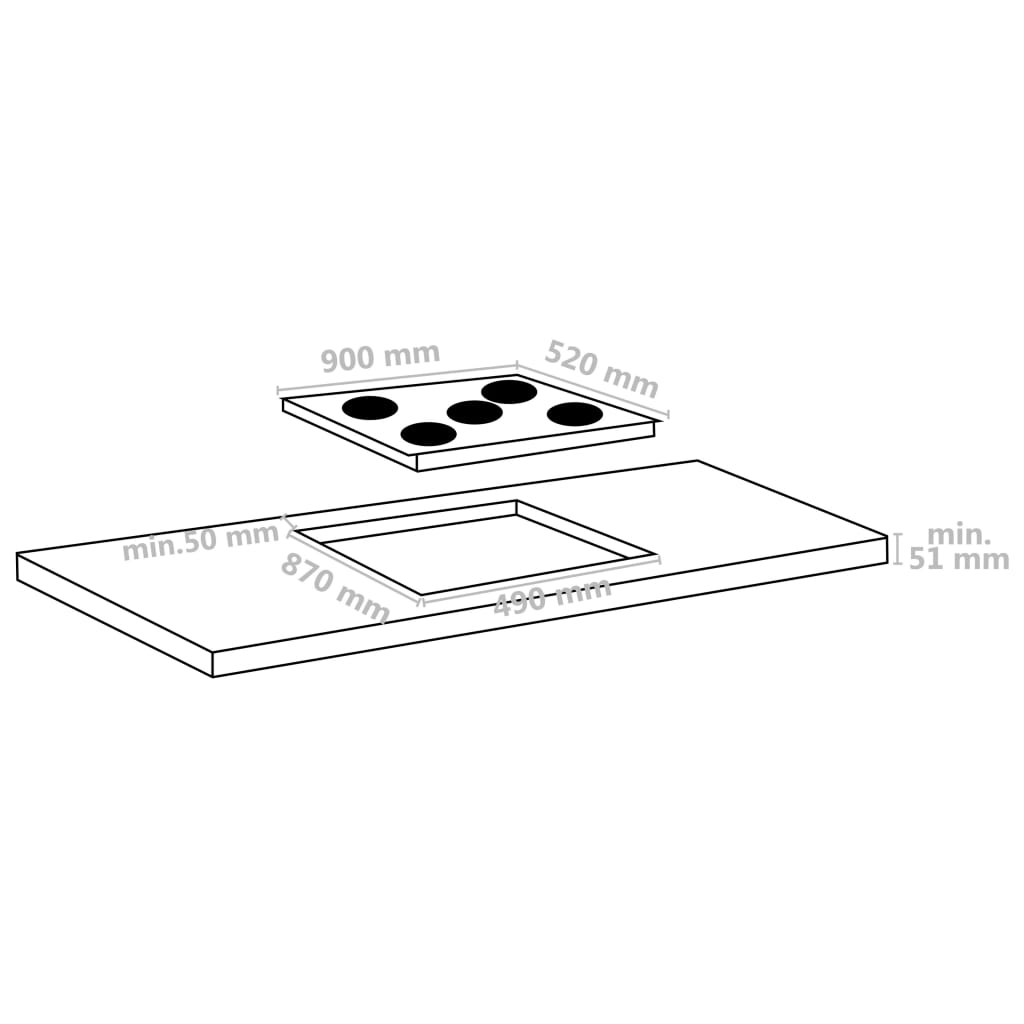 Keramička ploča za kuhanje s 5 plamenika 90 cm 8500 W