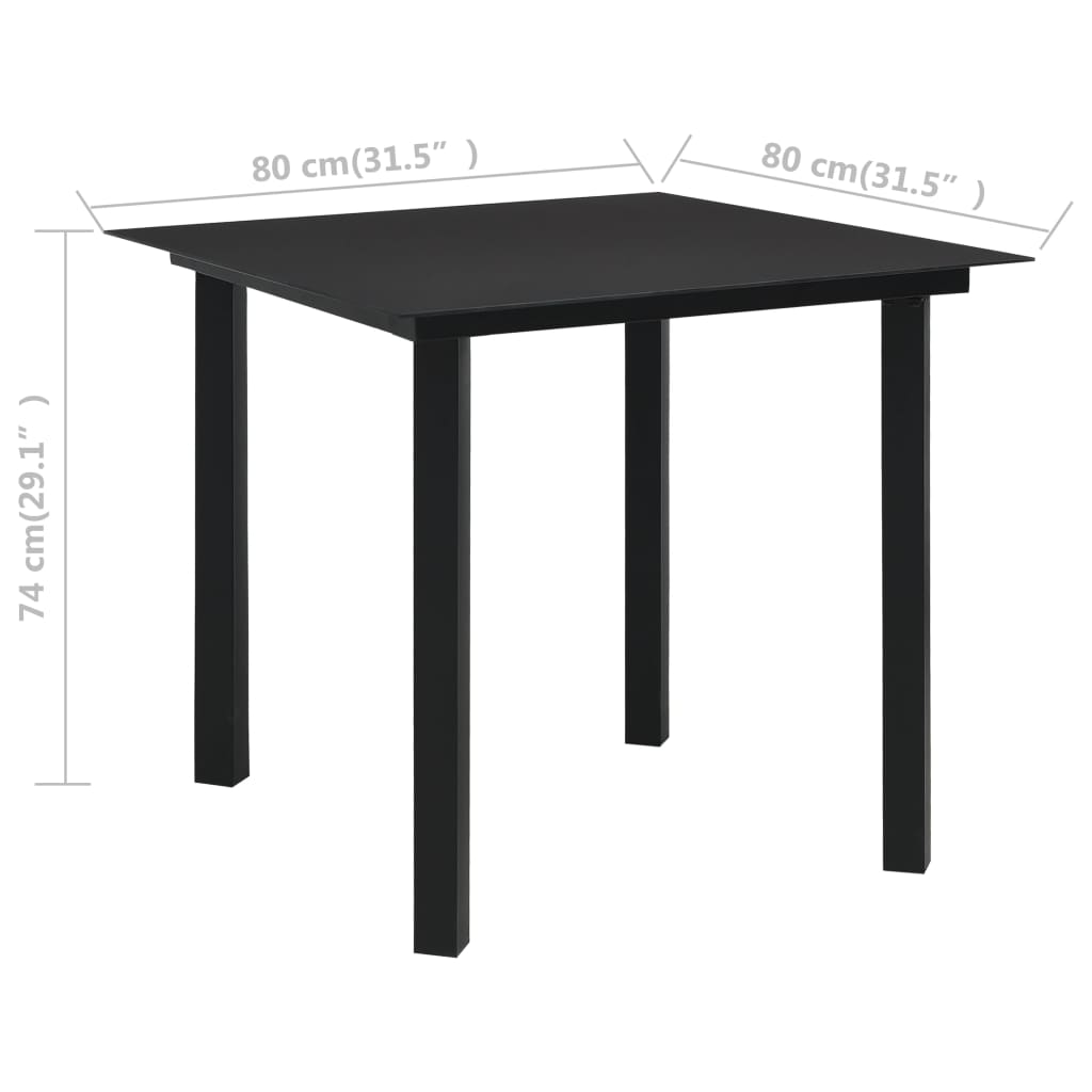 Vrtni blagovaonski stol crni 80 x 80 x 74 cm od čelika i stakla