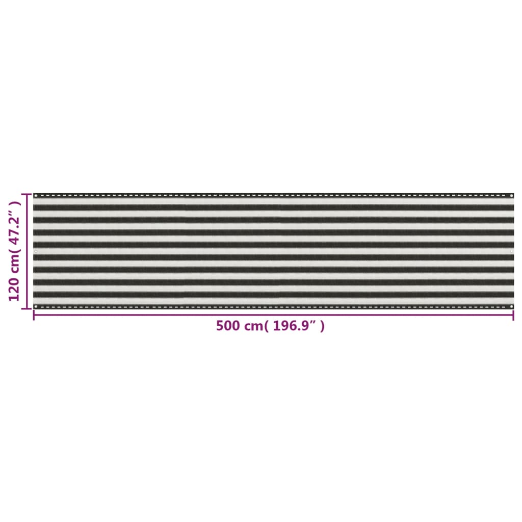 Balkonski zastor HDPE 120 x 500 cm antracit i bijeli