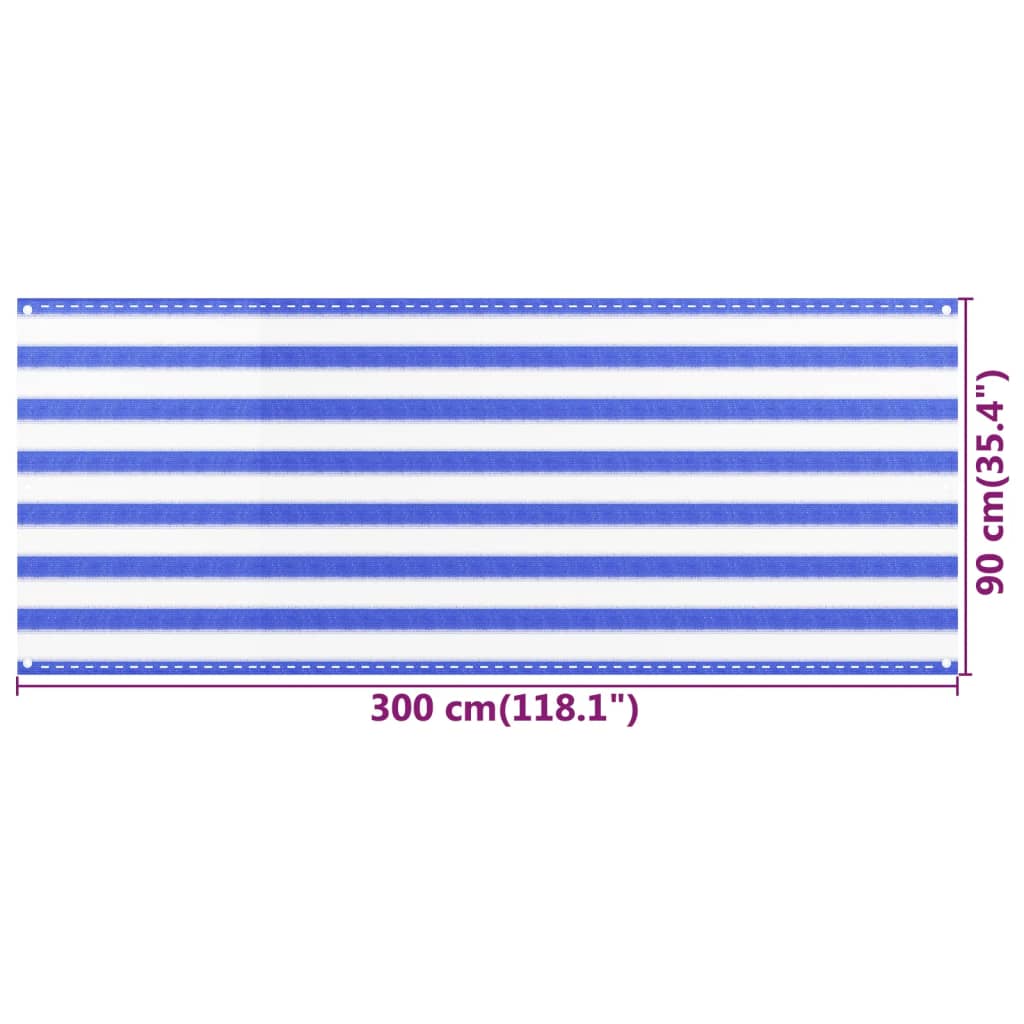 Balkonski zastor plavo-bijeli 90 x 300 cm HDPE