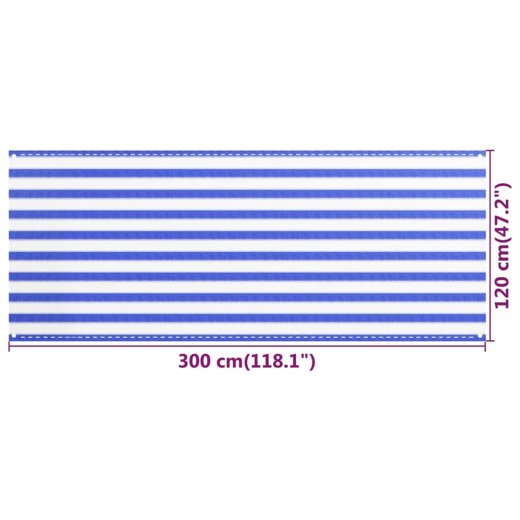 Balkonski zastor plavo-bijeli 120 x 300 cm HDPE
