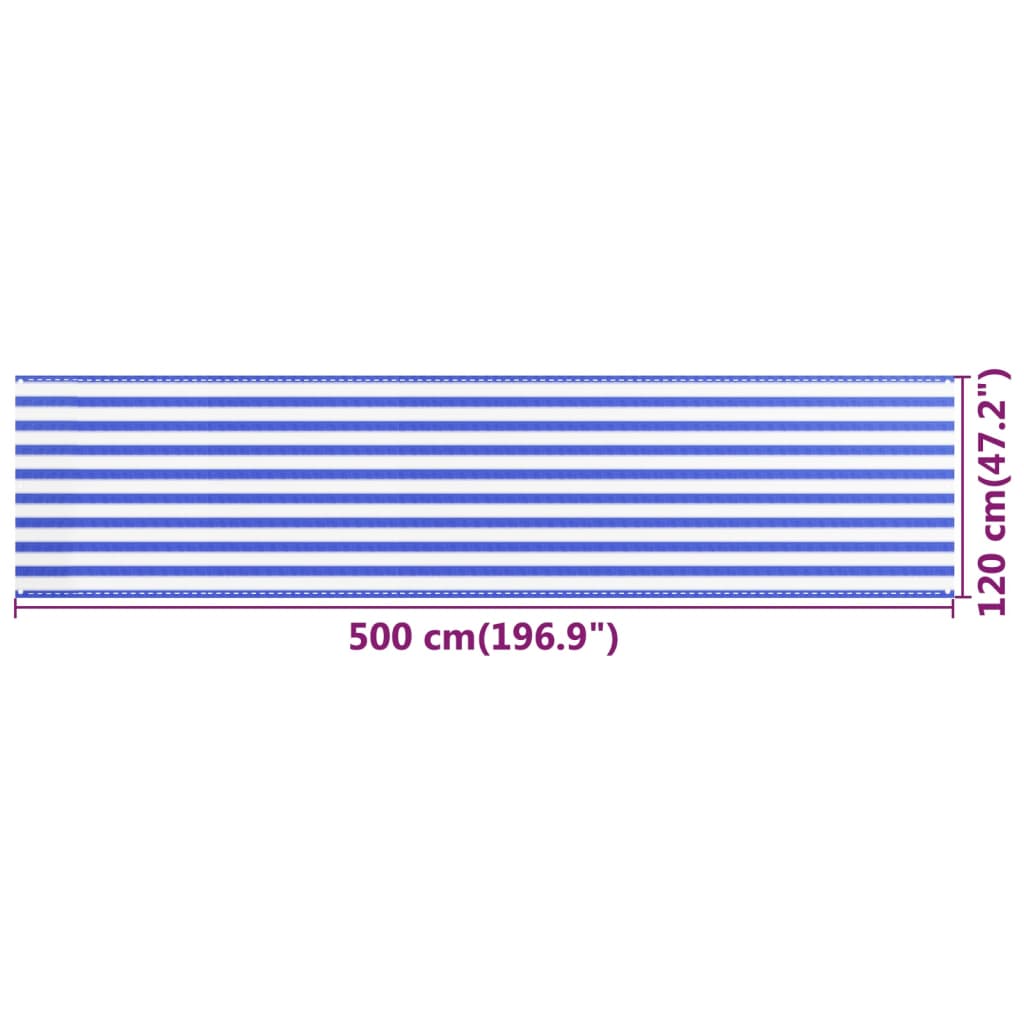 Balkonski zastor plavo-bijeli 120 x 500 cm HDPE