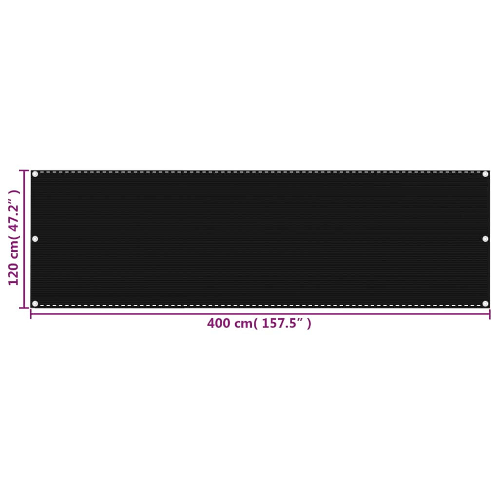 Balkonski zastor crni 120 x 400 cm HDPE