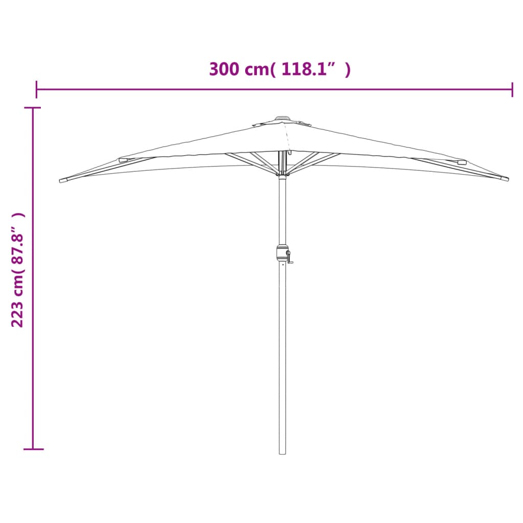Balkonski suncobran bordo 300 x 155 x 223 cm polukružni